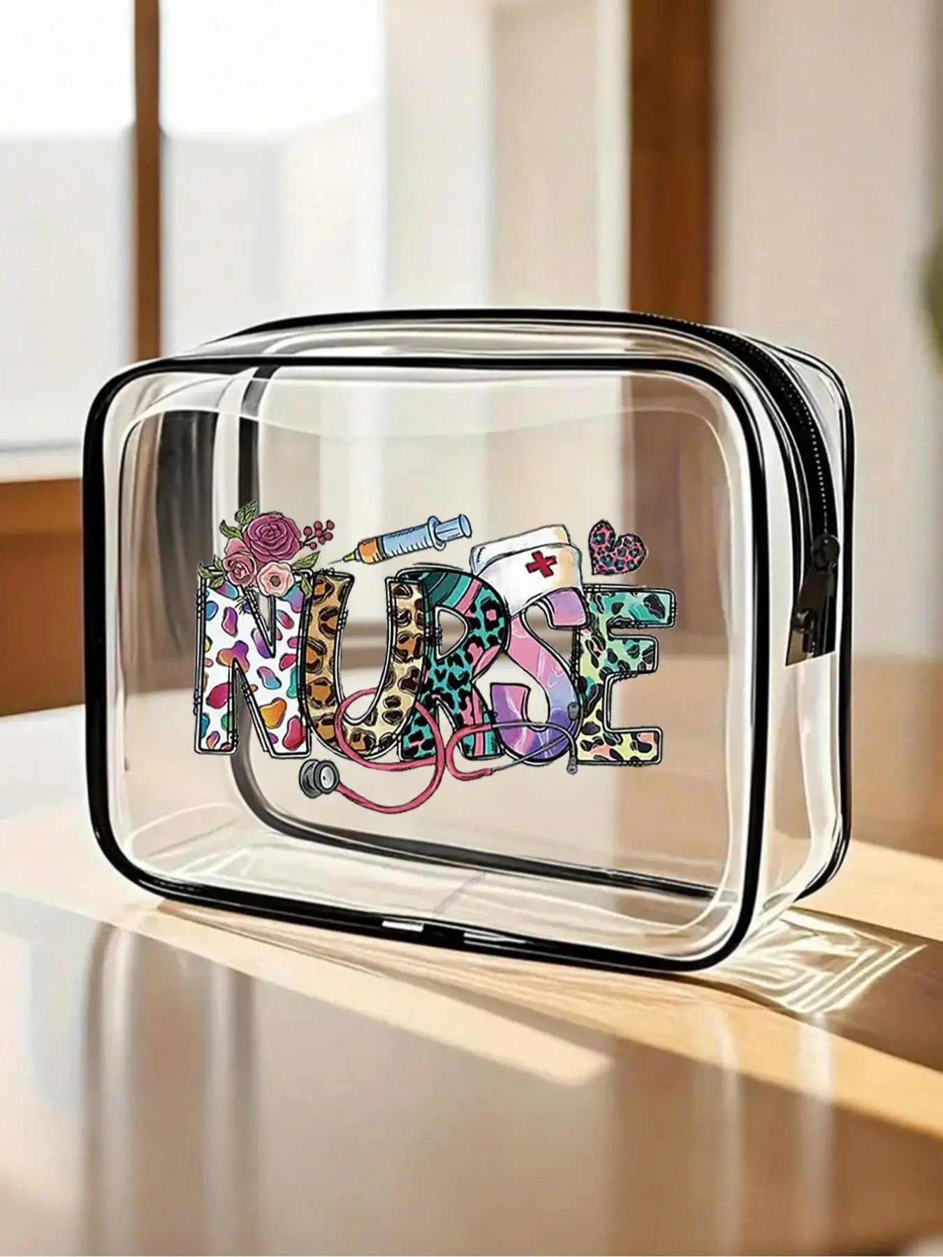 Fashion Nurse Zipper Makeup Bag, Durable PVC Material, Medical Theme Design, Perfect Gift for Nurses, Nursing Students, Graduates