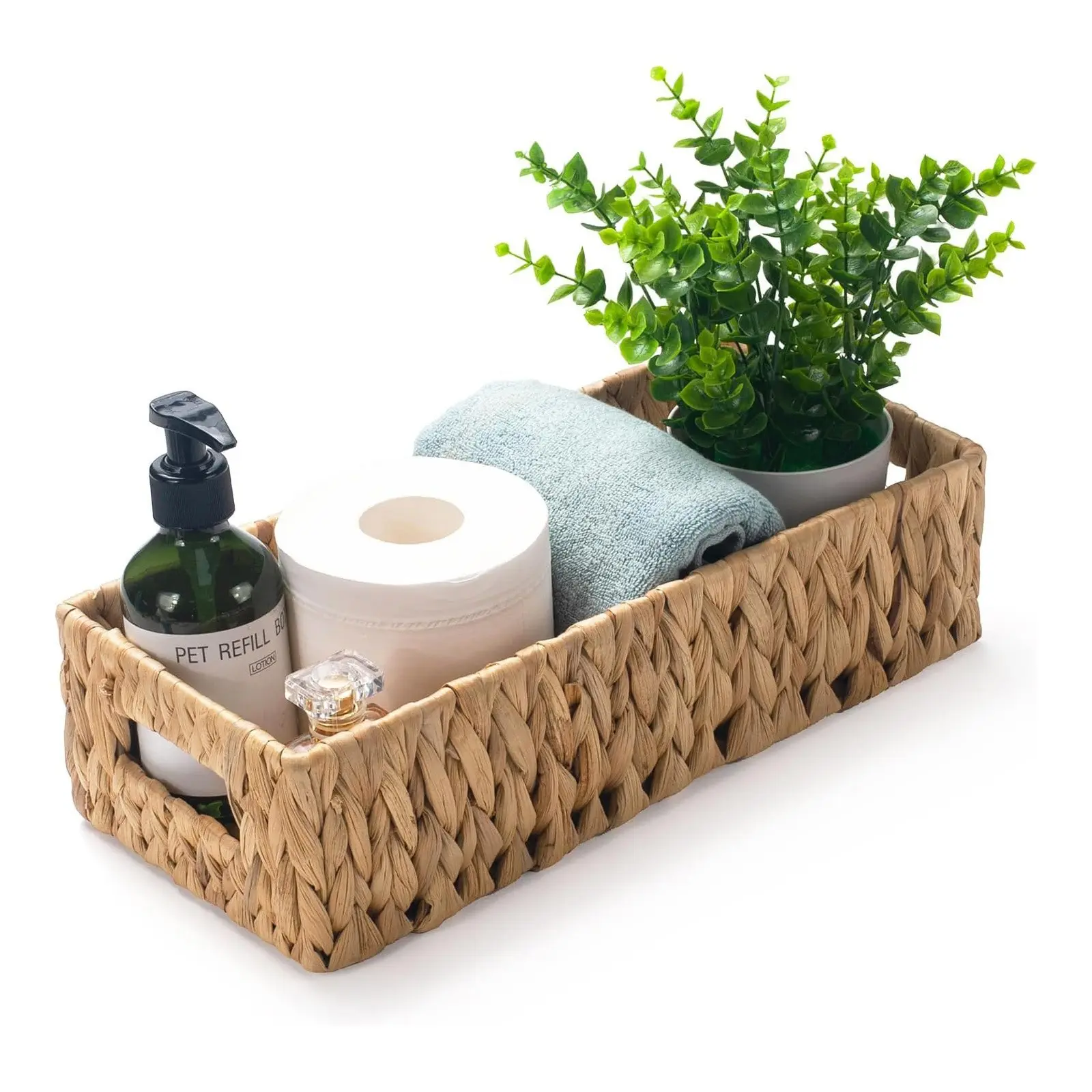 Toilet Tank Storage Basket, Rectangular Woven Organizer, Toilet Back Shelf, Holds Paper Towels, Bathroom Supplies, Handmade Nested Basket with Handle