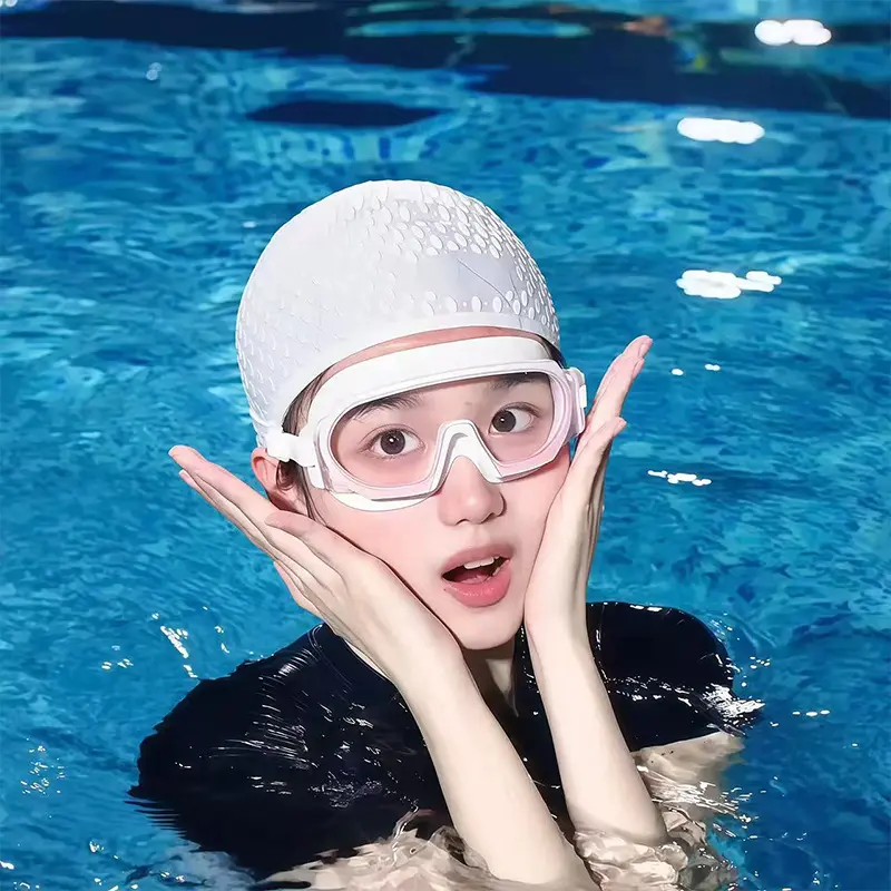 Silicone Water Drop Swim Cap, Waterproof Large Size, Long Hair Friendly, Non-Irritating Headband, Ear Protection, Hot Spring Swim Cap, Silicone Swimming Caps