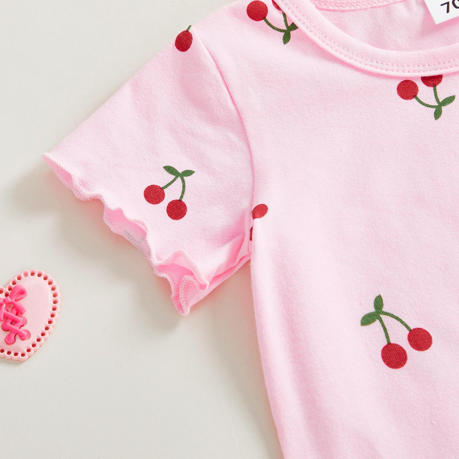Toddler Baby Girl Summer Outfits Short Sleeve Cherry Print Tops + Shorts 2Pcs Clothes Set Little Girls Summer Clothes