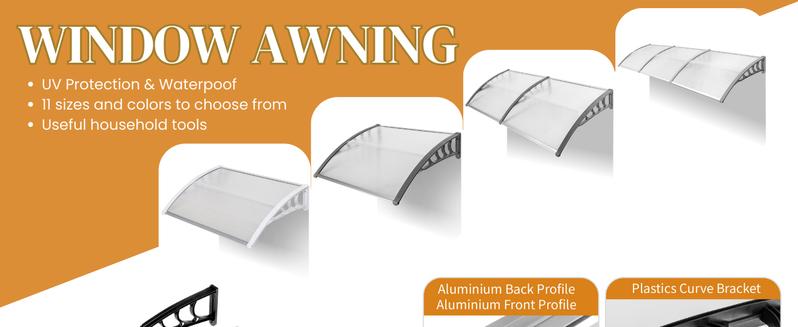 Outvita Window Awning Door Canopy, Polycarbonate Cover Front Door Outdoor Patio Awning Canopy UV Rain Snow Sunlight Protection Hollow Sheet, Brown Board & White Bracket