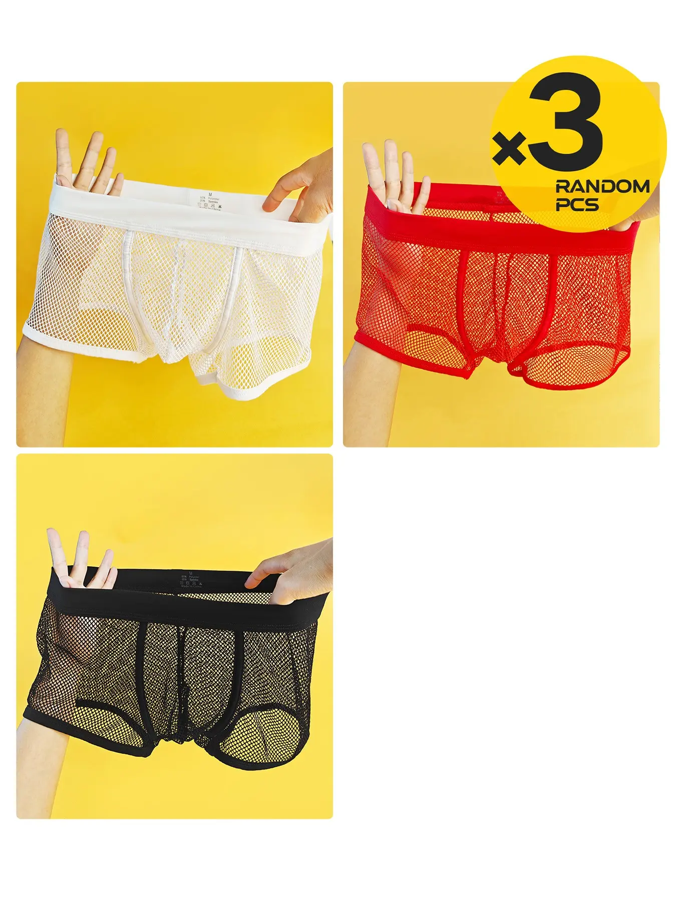 2/3/4Pcs Random Solid Men Large Mesh Boxers, Hollow Breathable High Stretch Slim Fit Underwear for Gym Sports & Loungewear, Breathable Boxer Shorts