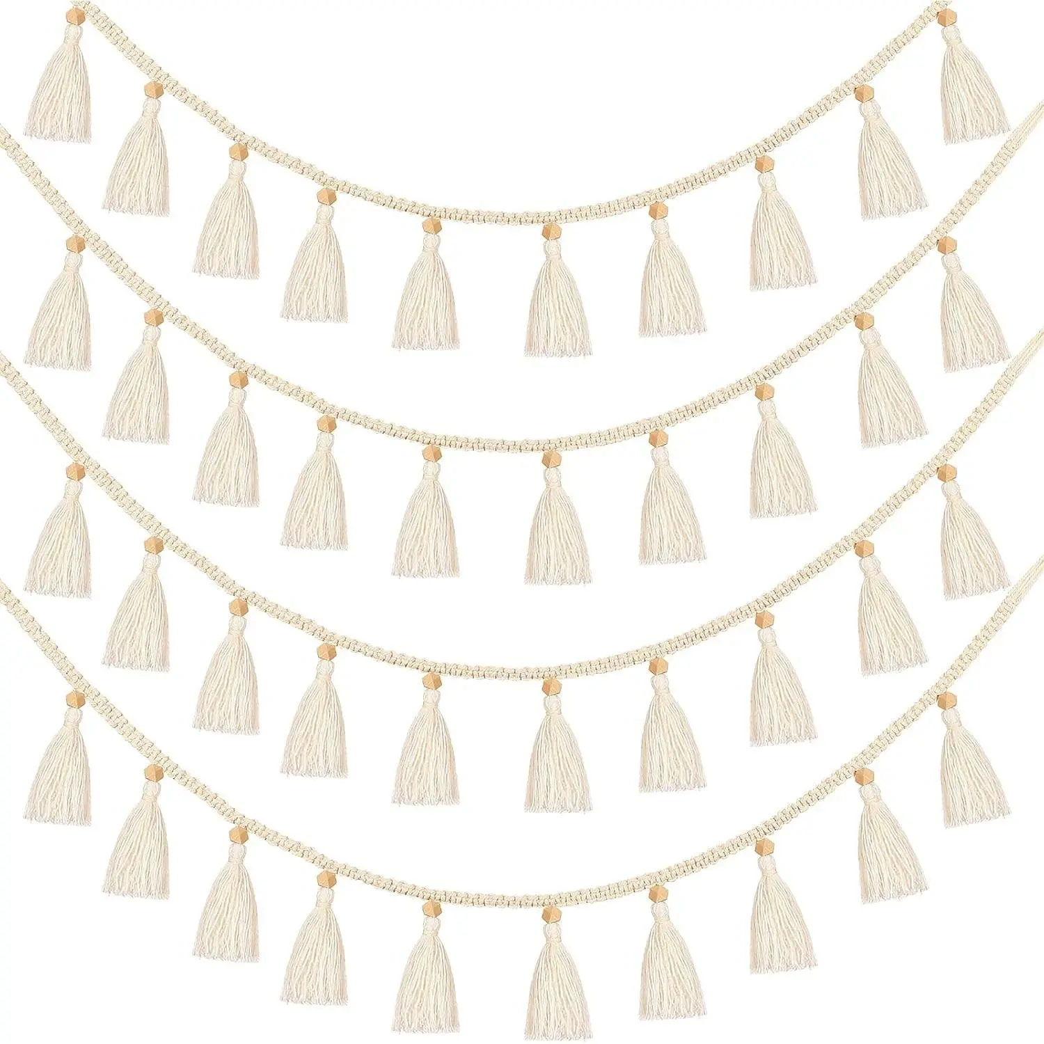4 Pcs 47.2 Inch Boho Tassel Garland Cotton Hanging Fringe Bunting Macrame Wall Decoration for Classroom Nursery Bedroom Dorm Birthday Baby Shower Back to School Teacher DecorGift
