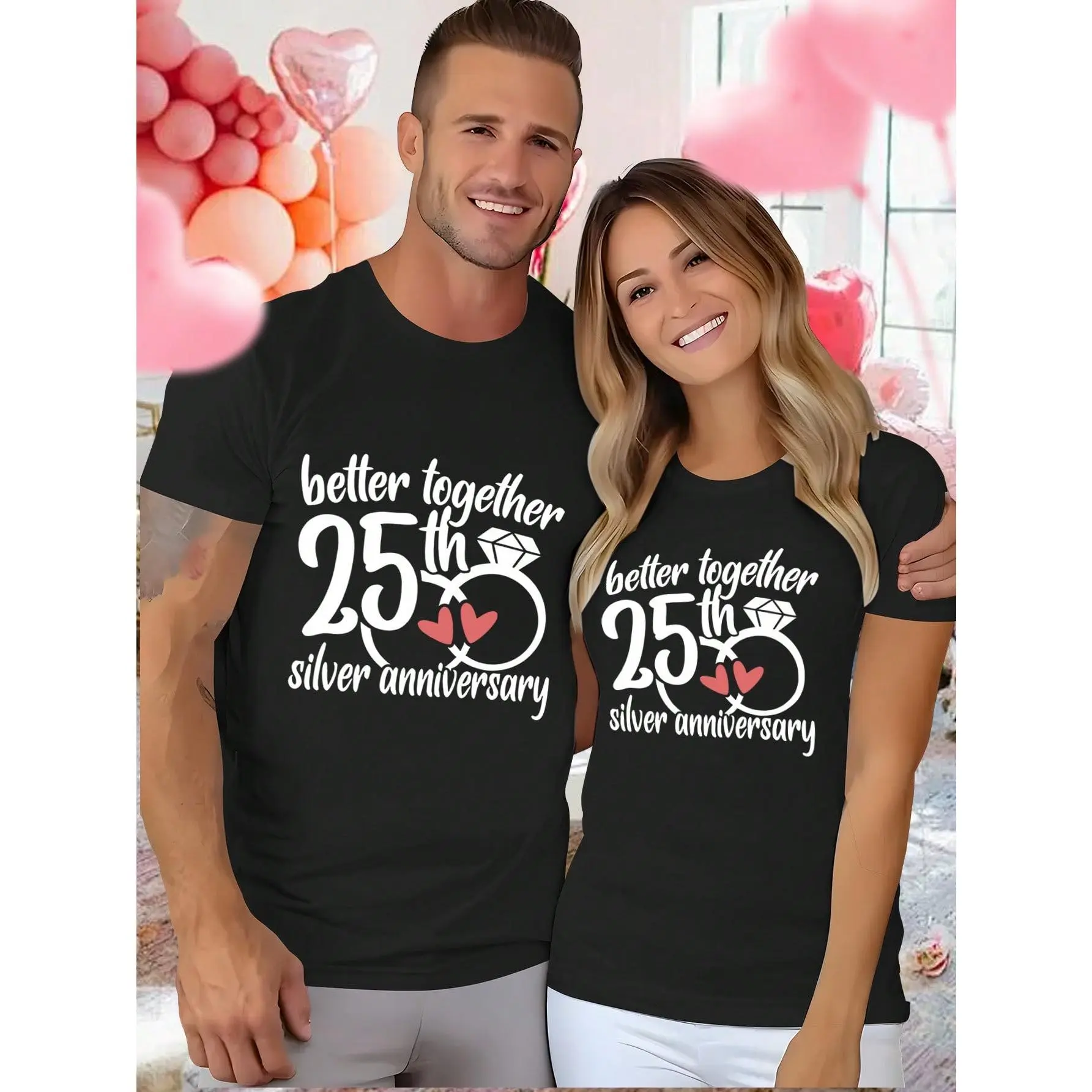 25th Anniversary T-Shirt, TM20 Silvery Wedding Anniversary T-Shirt, Couple T-Shirt, Soft And Comfortable, Round Neck, Casual T-Shirt For Men And Women, Gift T-Shirt For Boyfriend And Girlfriend, Perfect For Valentine's Day And Casual Wear
