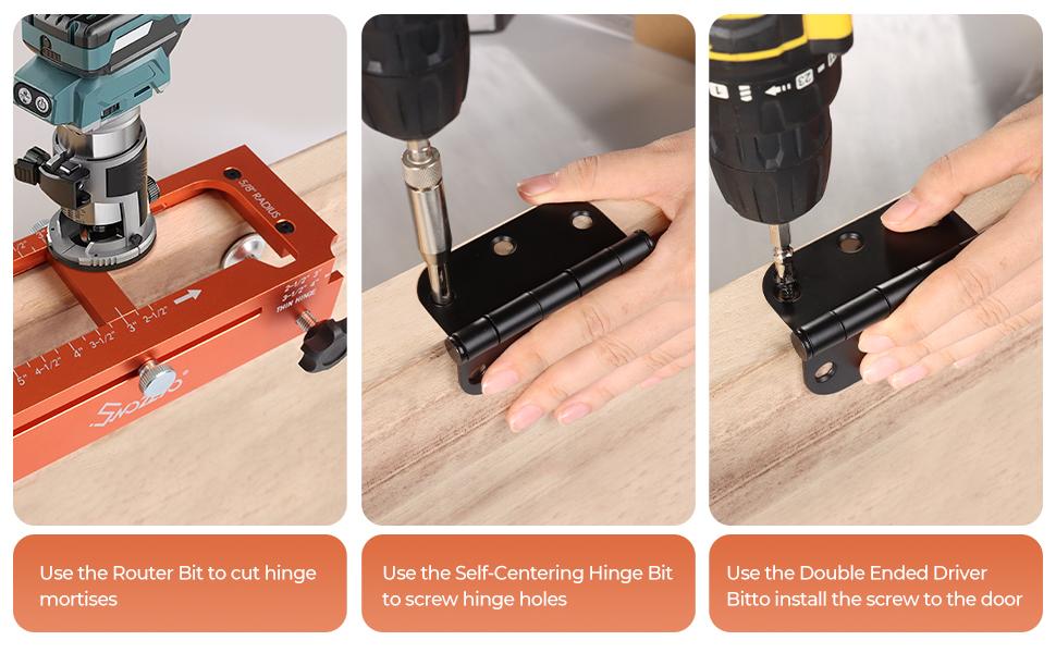 Metal Door Hinge Jig, Adjustable Router Jig Fits Door Hinges 2.5"–5" Length & Thicknesses, Universal Template for Round (1/4" & 5/8" Radius) and Square Corners