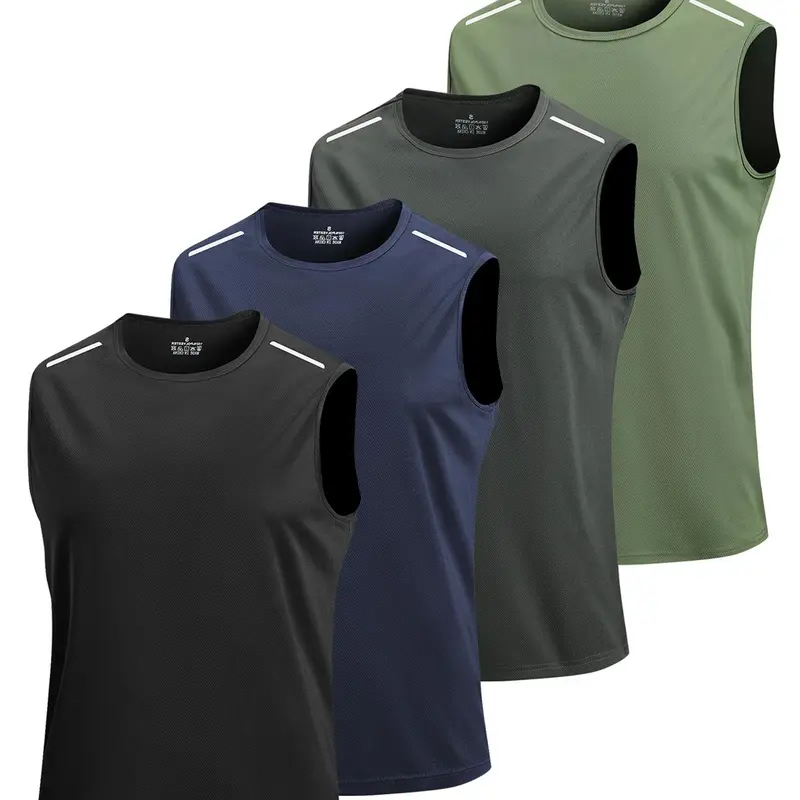 Men's Solid Color Sleeveless Tee, Sleeveless Sports Vest, Athletic Fitness Clothes, Regular Fit Breathable Tank Top for Gym Workout Running, Casual Men's Top for All Seasons, Fitness Workout Vest, Activewear Clothing