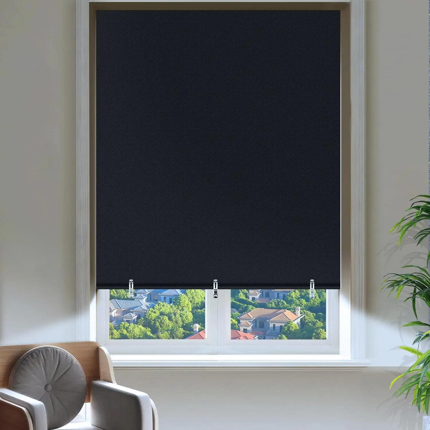Blackout Shades for Indoor Windows, Portable Blackout Curtains No Drilling or Tools, UV Protection, Temporary Window Roller Shades for , Office, Bedroom, Door (26" W*68" H, Black)