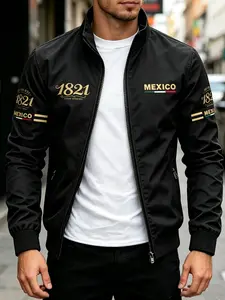 Mexico Flag Print Lapel Sport Jacket, Durable Men's Casual Zipper Outerwear, Business Style Outdoor Coat, Slim Fit, Perfect Gift