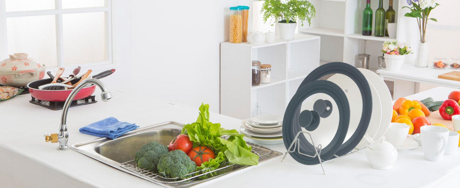 Universal Lid for Pots Pans and Skillets, 2 Pack Pan Cover fit 7", 8" 9" & 10", 11", 12" Diameter Cookware, Silicone Replacement Pan Lid Pot Lids for Frying Pans, Cast Iron,Tempered Glass Lid (Gray) Universal Lid for Pots Pans and Skillets, 2 Pack Pan Cover fit 7", 8" 9" & 10", 11", 12" Diameter Cookware, Silicone Replacement Pan Lid Pot Lids for Frying Pans, Cast Iron,Tempered Glass Lid (Gray)