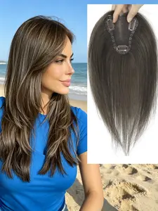 🔥 Transform Thinning Hair in Seconds! Brown Highlight Straight Hair Topper | Premium Kanekalon Synthetic | Clip-In for Natural Volume & Realistic Style, Perfect for Everyday Wear!