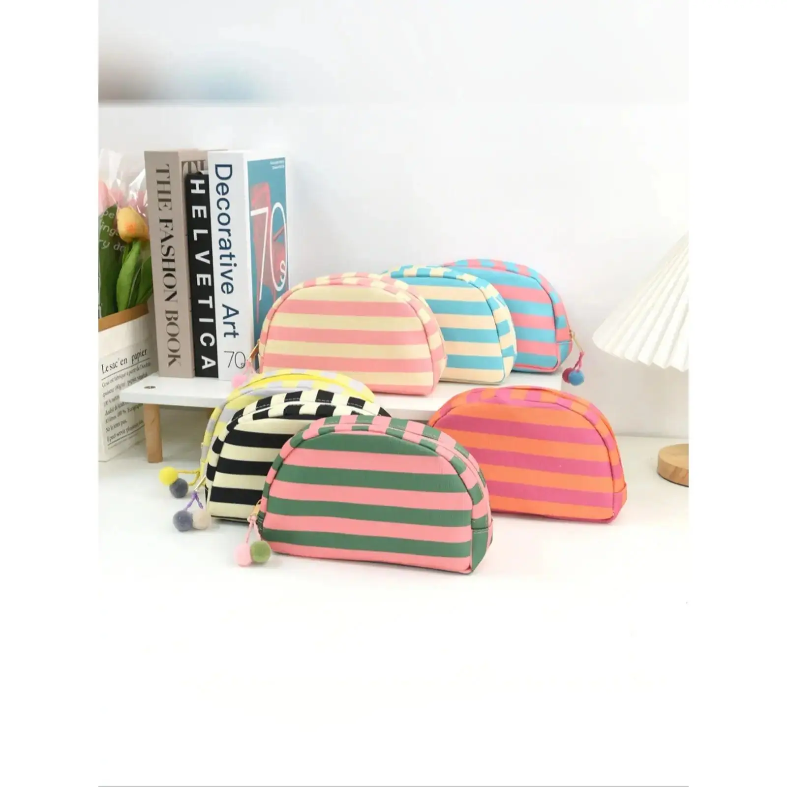 Striped Shell Toiletry Organizer, Small Portable Nylon Pouch for Unisex Travel and Mini Toiletries, Mini Travel Products, Nylon Pu, Zip Fastener