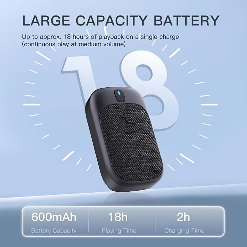 1pc Wearable Bluetooth Speaker - Clip-on Mini Wireless Portable Speaker with Built-in Microphone for Hands-free Music and Calls - Up to 18 Hours Battery Life, Black, Suitable for Sports/Work/Cycling Activities, Smart Speaker Device