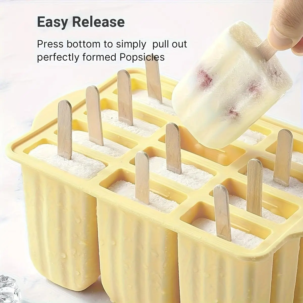 12 Cavity Silicone Popsicle Mold with Lid, Easy Release Reusable Ice Pop Maker, Kitchen Gadgets, Includes 50 Wooden Sticks, Perfect for Homemade Frozen Treats