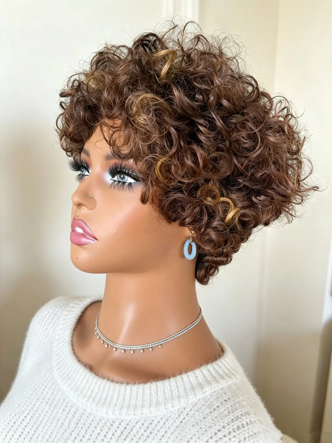 Pixie Wig Short Curly Human Hair Wig, Machine Made Pixie Cut, Women's Daily Party Cosplay Gift Use Wig