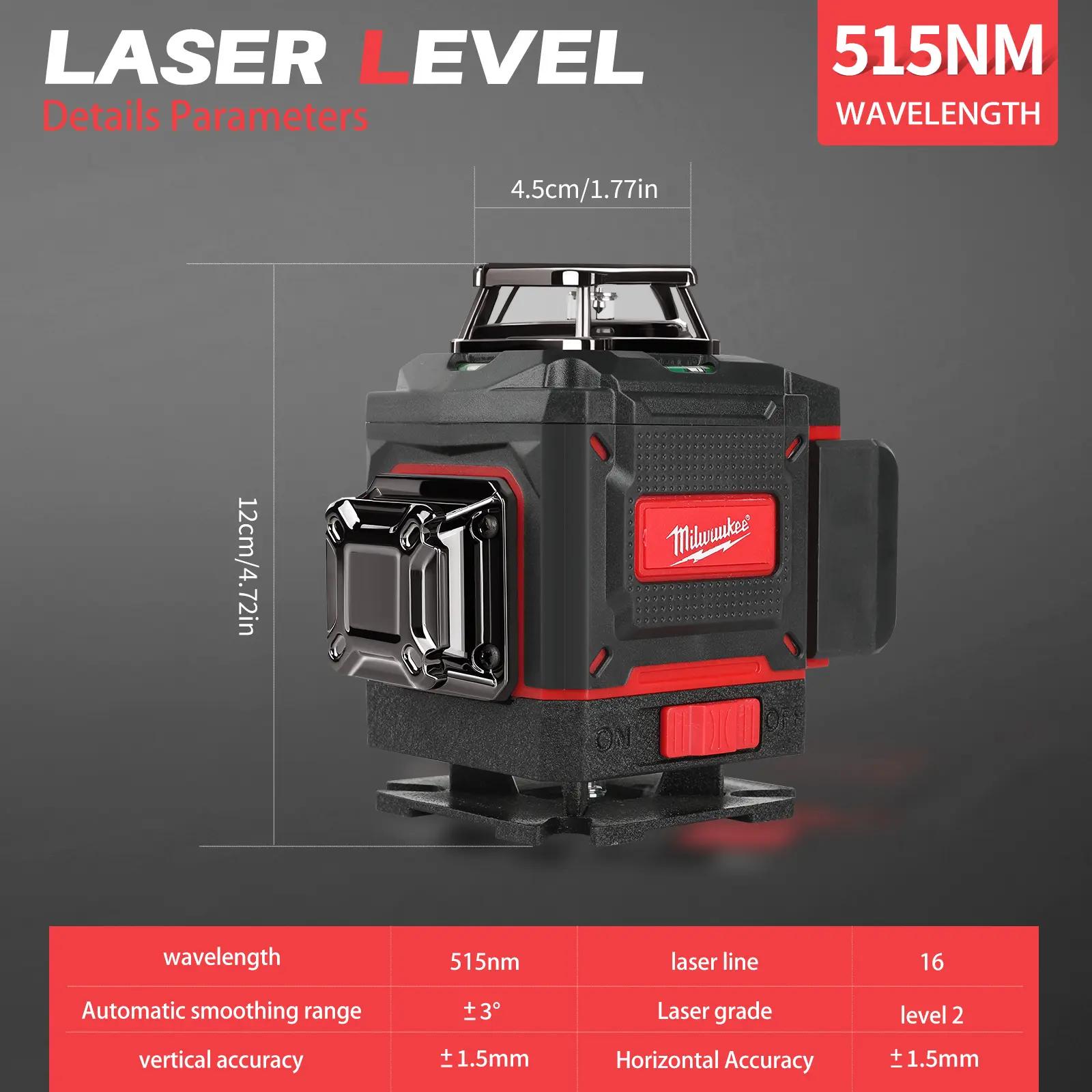 Milwaukee Degree Vertical Cross Laser Level 360 Green Beam Horizontal & Vertical Rechargeable 5000mAh Battery Range Finder Tools