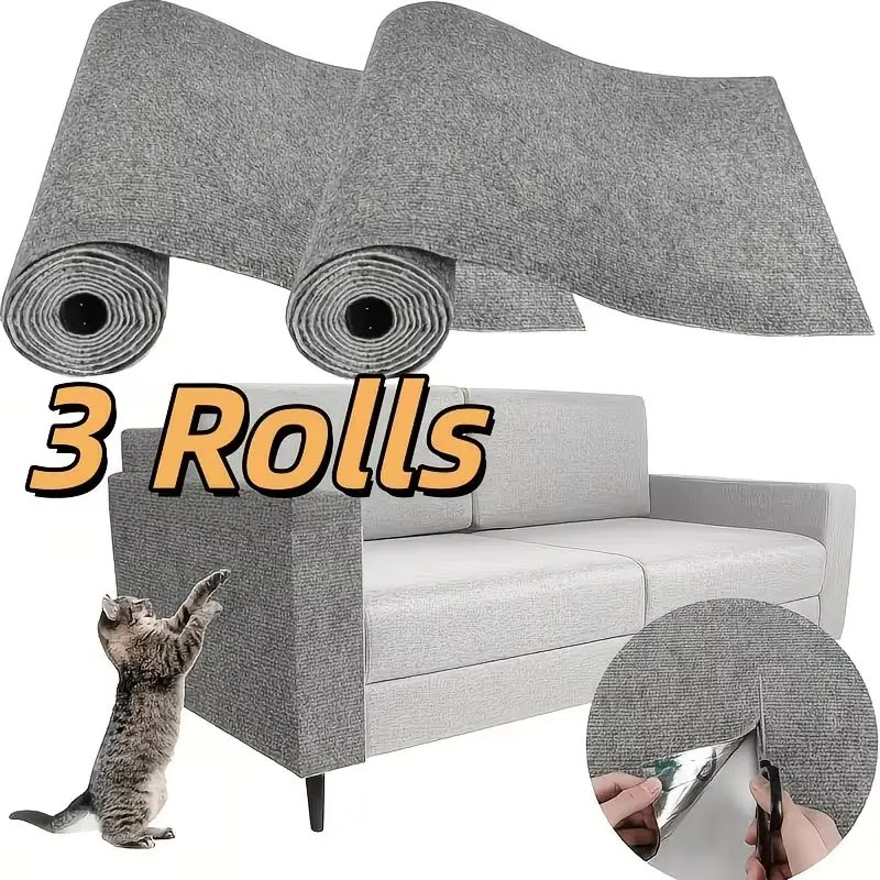 3-Pack Thick Self-Adhesive Cat Scratch Pads, Scratcher, 59.99x30.0cm, Cuttable Furniture Sofa Door Wall Protector, Cat Climbing Rack Guard Film