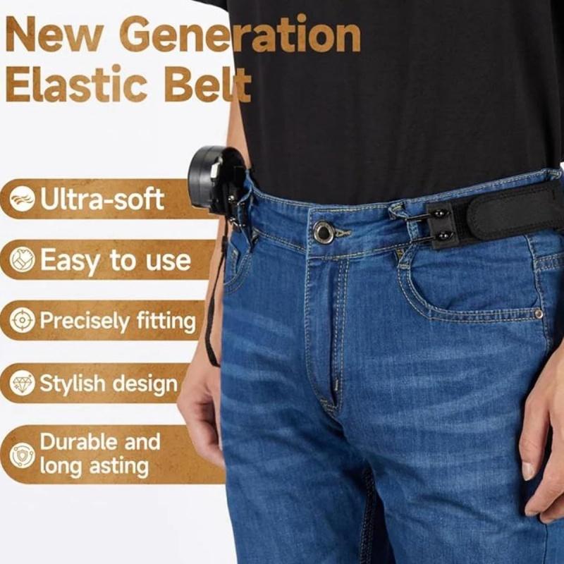 No Buckle Elastic Stretch Belt for Men & Women, Adjustable Buckleless Belt Hook, Invisible Soft Adjustable Side  belt Belt for Jeans, Pants(Unisex)