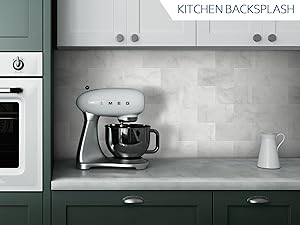 40-Sheet Subway Peel and Stick Natural Stone Self Tiles, 6" x 3" Stick on Backsplash for Fireplace, Carrara White