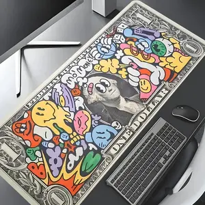 Street Art Dollar Bill Graffiti Design Large Gaming Mouse Pad,Hip-Hop Lovers Desktop Decoration Pad,Washable Rubber Non-Slip Lock Edge Multi-Size Mouse Pad Suitable For Home Office,Good Gift, Computer Desk Accessories, Desk Pad Mat