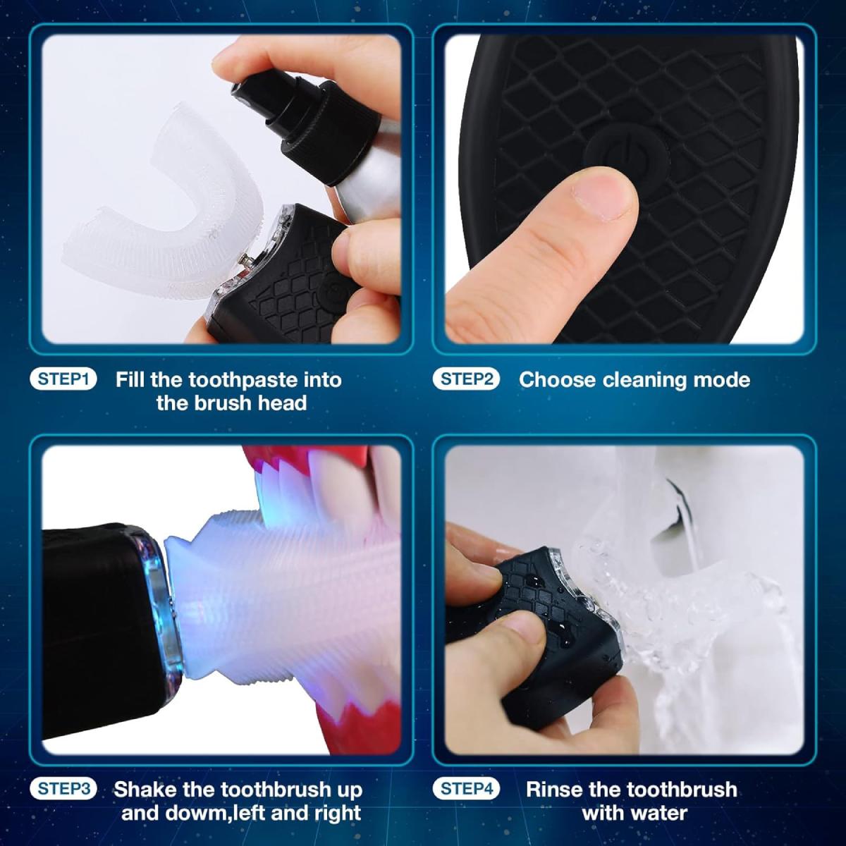 Ultrasonic Electric Toothbrush, Cordless Teeth Cleaner, 1 Box 360 Degree Oral Cleaning Toothbrush with Replacement Brush Head, Waterproof Toothbrushes for Adults