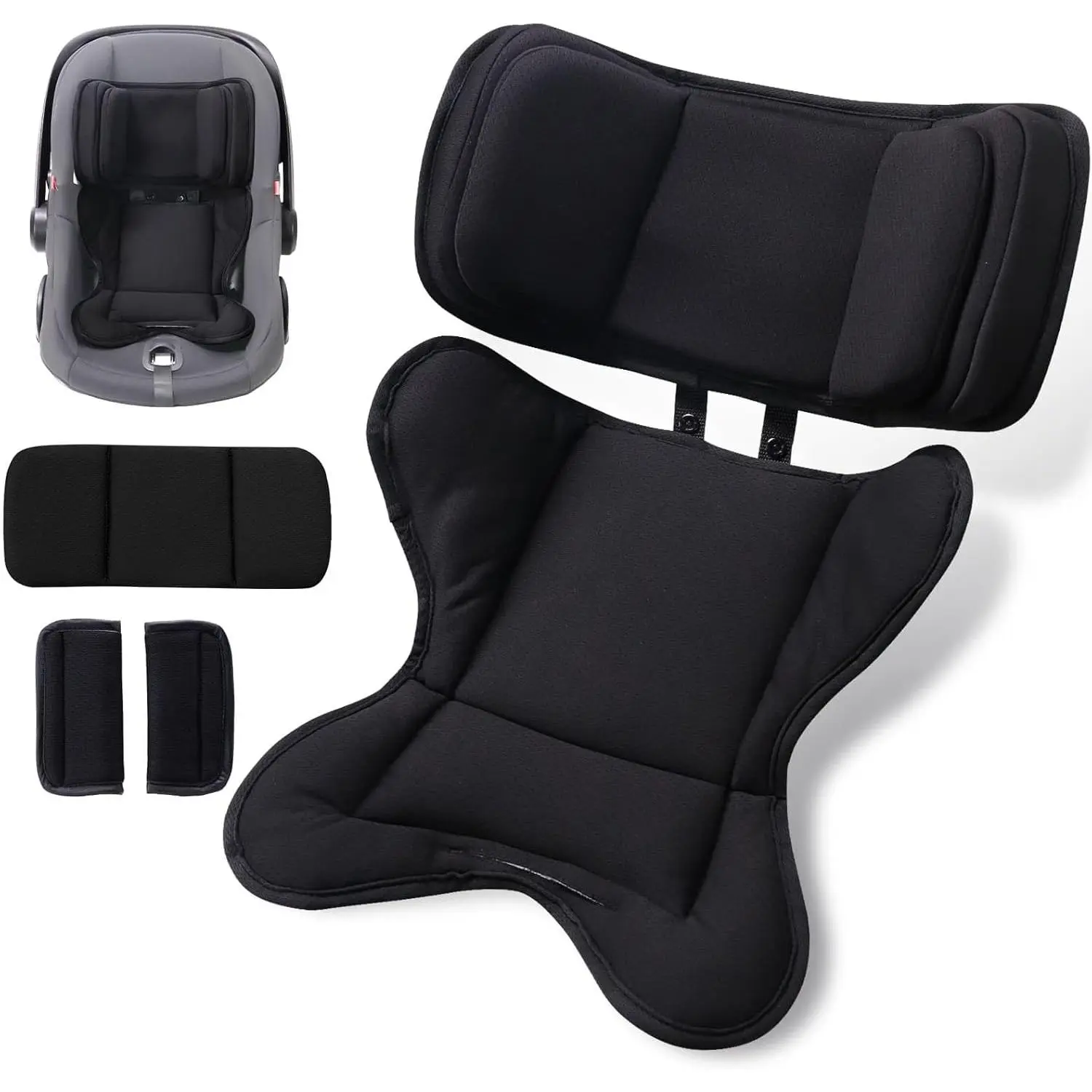Infant Insert Compatible with Doona, Graco, Britax, Chicco, Evenflo Car Seat, Adjustable Baby Head Body Support Cushion for Newborn to Toddler, Fits Infant Car Seat and Stroller (Black)