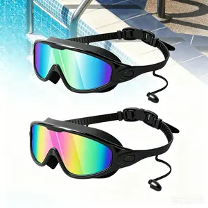 Swim Goggles 2 Pack, No Leaking Anti-Fog Swim Glasses with UV Protection, Wide View Swimming Goggles for Adults, Youth, Kids & Family