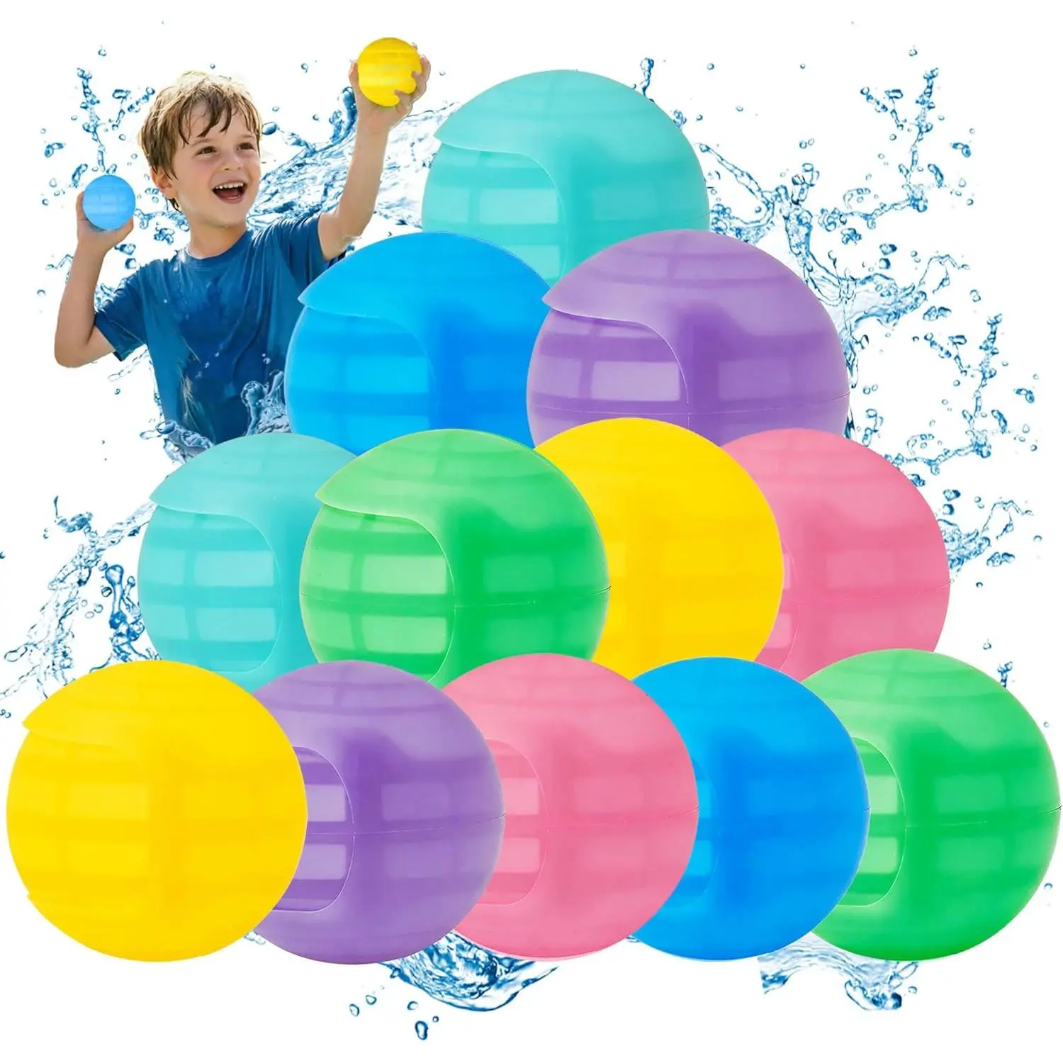 Pack of 12 Reusable Silicone Water Balloons - Self-Sealing Quick Fill Squeeze Water Bombs for Summer Outdoor Pool Beach Water Fight Toys - Fun Games for Kids and Adults