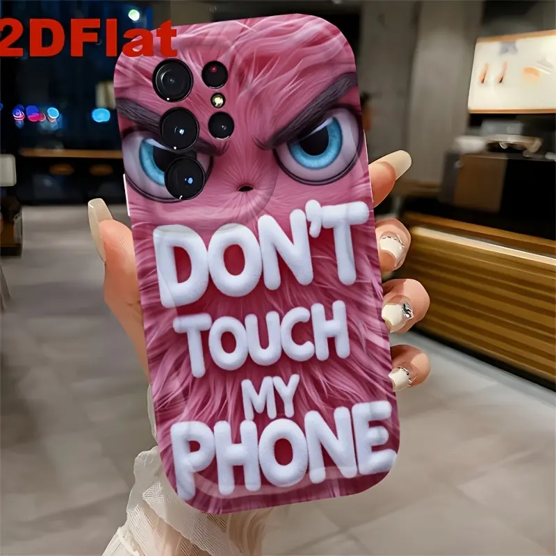 Pink monster "don't touch me" pattern phone case, 2D flat design, great value phone case, anti-drop and scratch-resistant, suitable for iPhone 17/16/15/14/13/12/11 ProMax/Pro/Plus