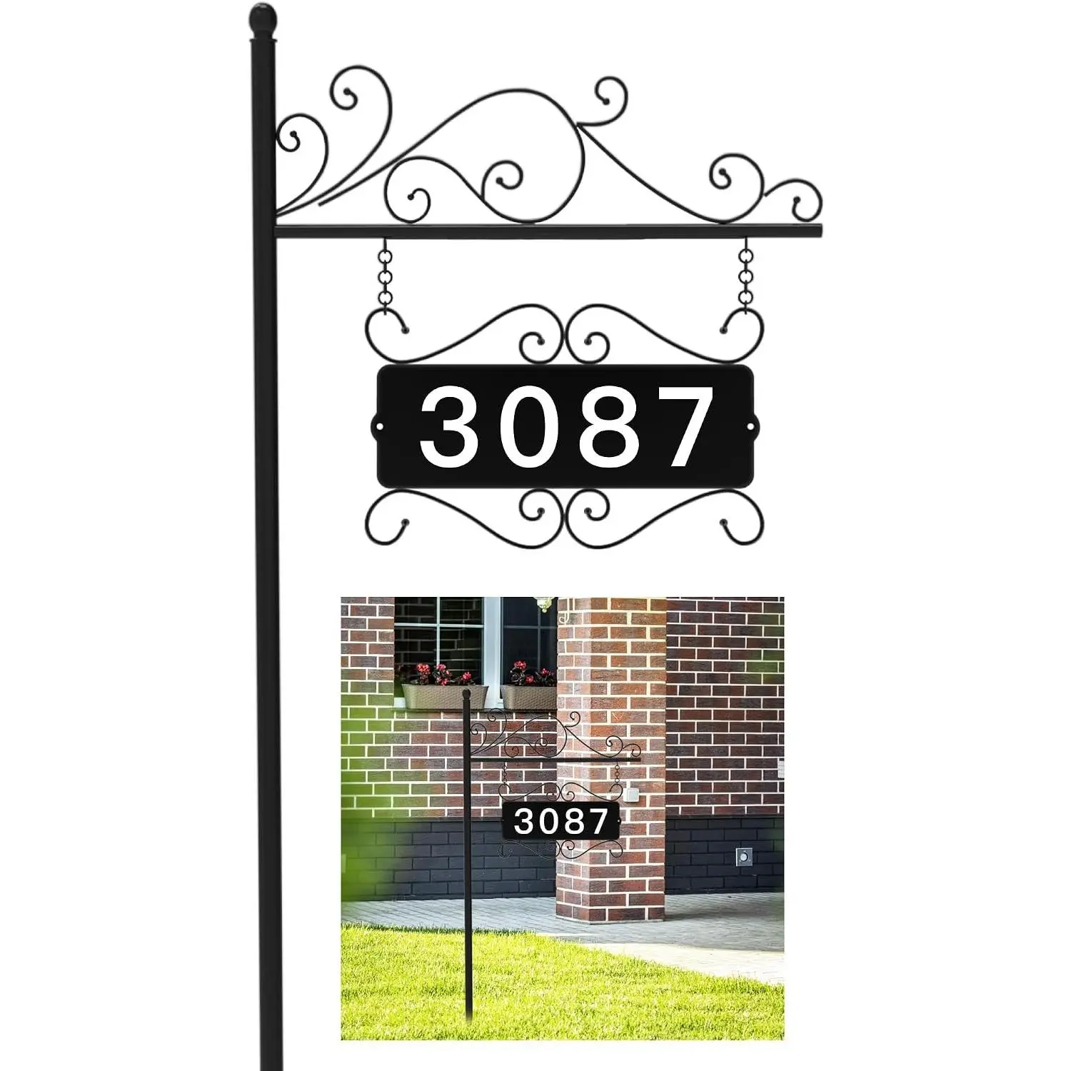 Metal Address Sign, Home Numbers Plaque, Address Post Sign Double-Sided | Suitable as a housewarming gift or decorative item, Street House Numbers for Home Street Mailbox Garden Yard (44" Pole)Gift