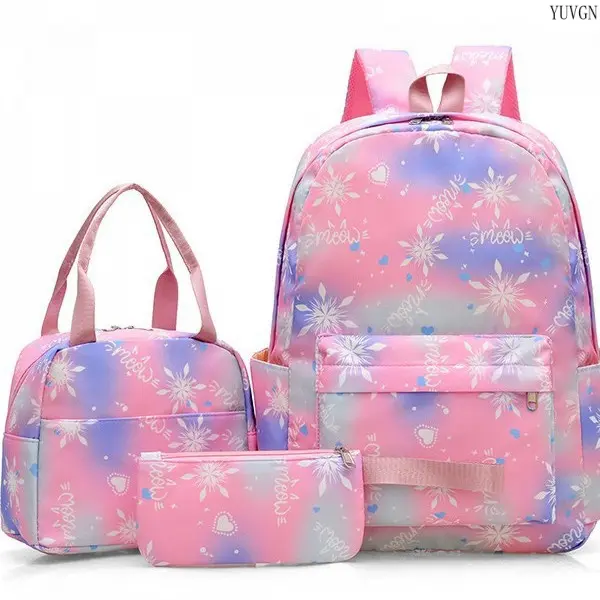 Trending Backpack Set for Students, 3 Piece Matching Kit with Gradient Snowflake Heart Print, Lightweight Multi-Pocket Bag for Campus Travel & Daily Use, Compact Carry, Matching Backpacks, Daily Carry, Gradient Hearts