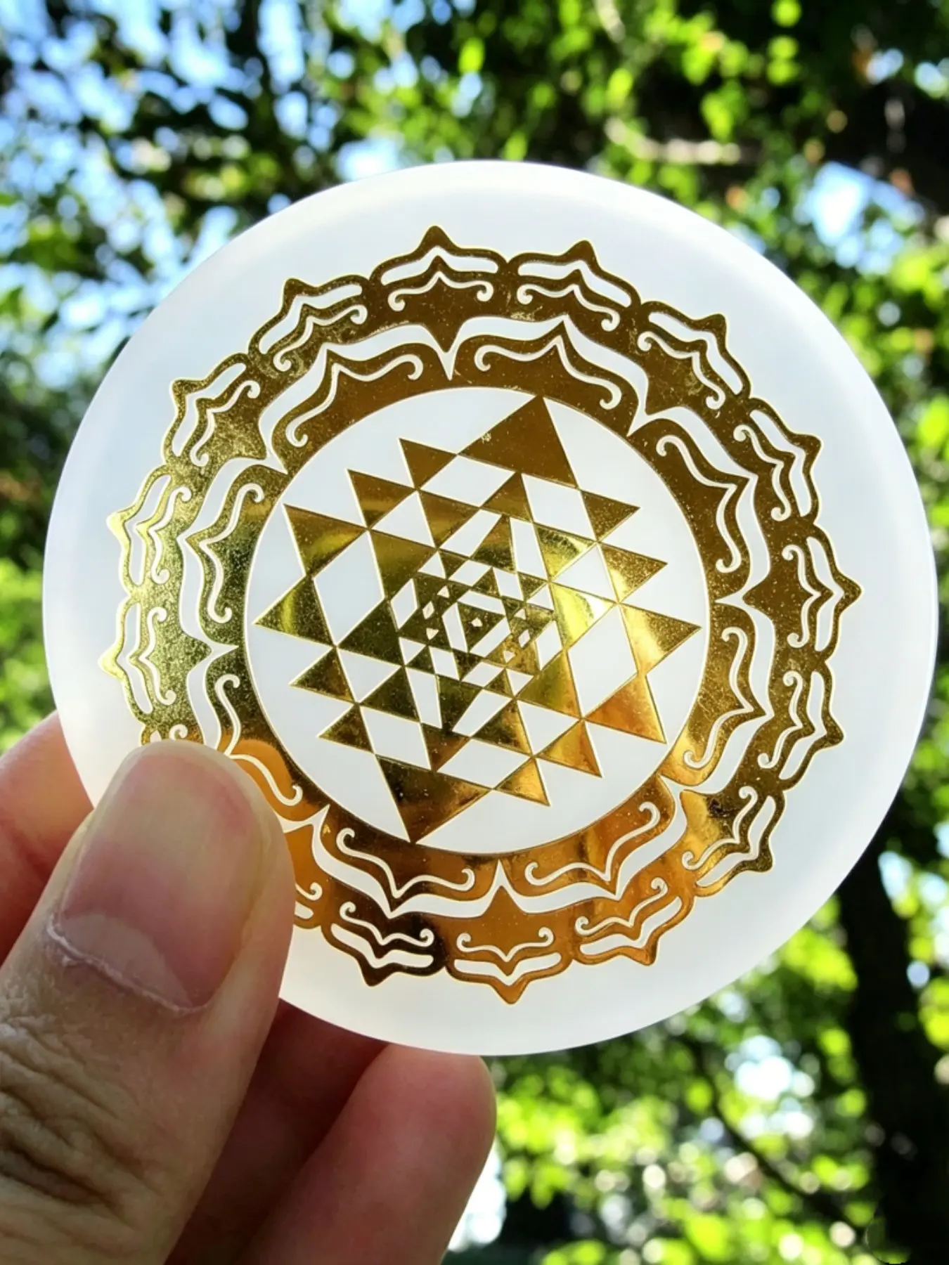 6cm Moroccan Gypsum Selenite Disc, Sri Yantra Home Decor, Smooth Coaster, Natural Stone Ornament, Gift for Festivals and Birthdays