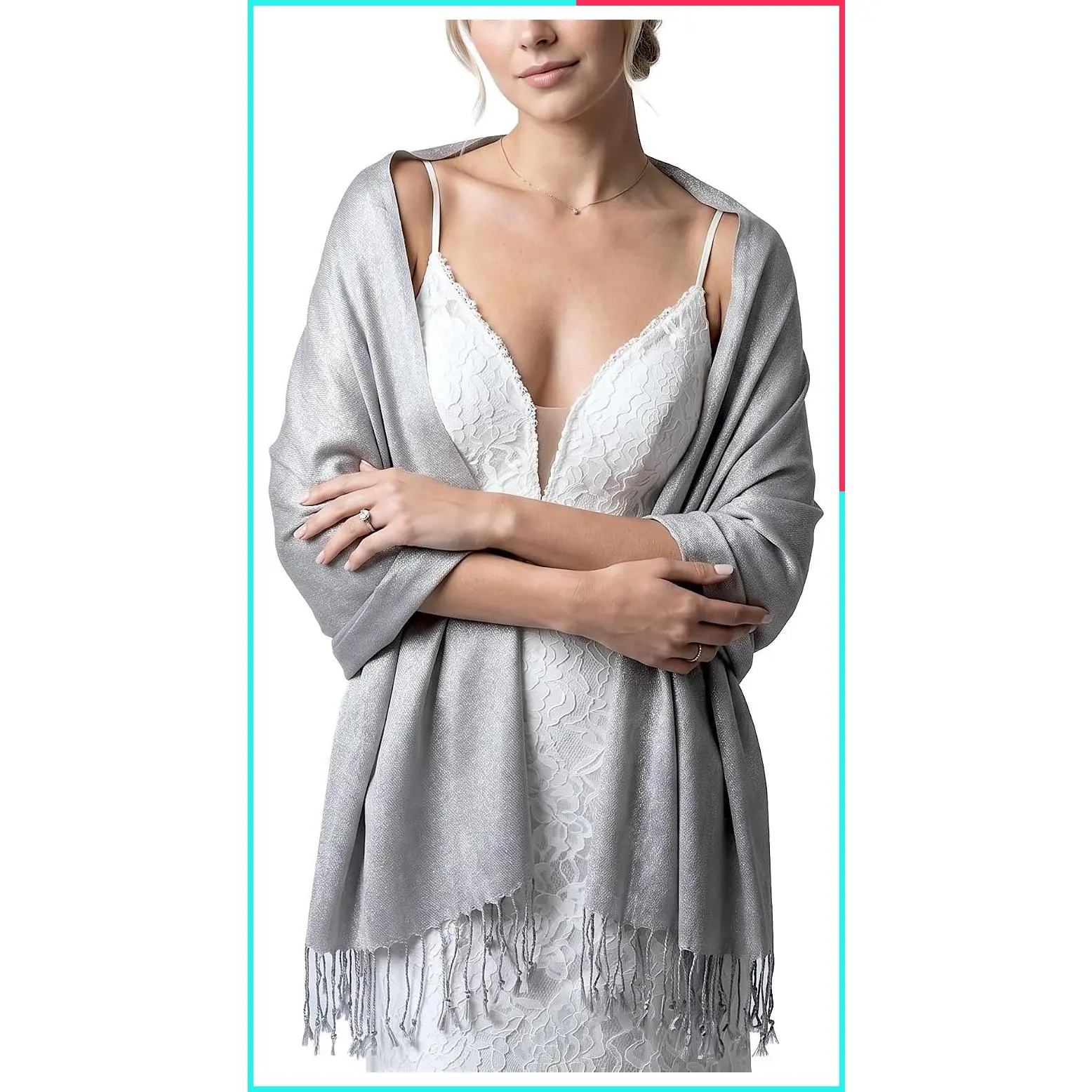 Sparkly Metallic Pashmina Shawl Wrap for Women – Elegant Scarf for Evening Dresses, Wedding Guests & Party Outfits