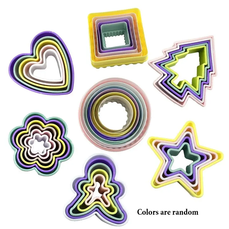 7-Piece DIY Fondant Baking Mold Set, Thanksgiving Christmas Cookie Molds, Heart Star Flower Tree Gingerbread Round Square Fruit Veggie Mousse Cake Pans