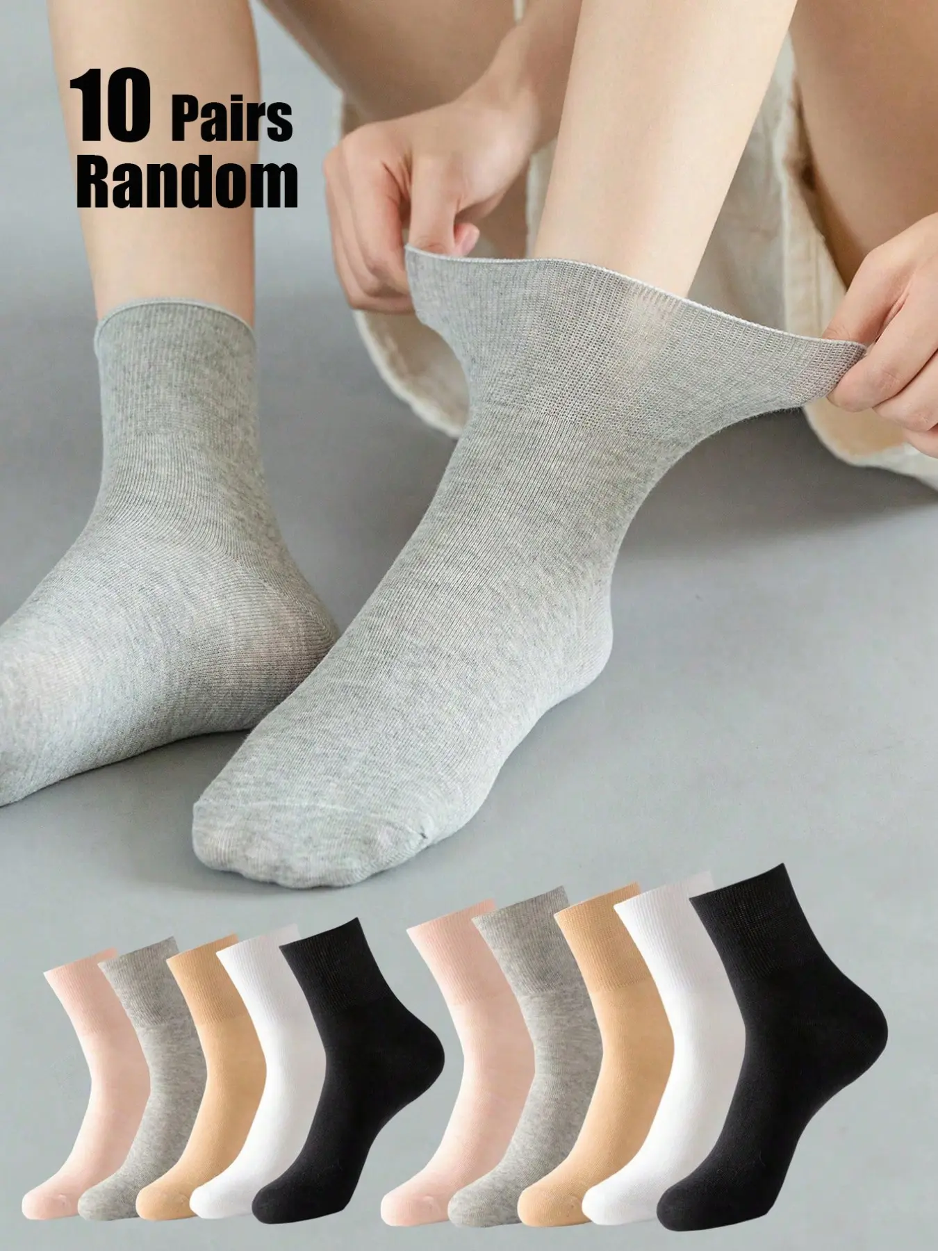10 Pairs Women's Non-Binding Loose Fit Everyday Crew Socks, High Stretch Wide Calf Comfortable Socks for Swollen Feet
