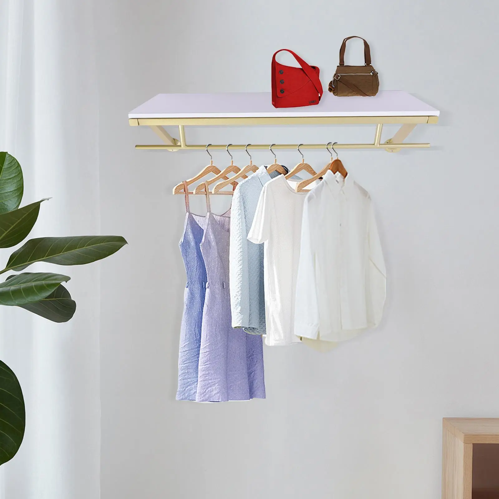 Wall Mounted Hanging Rack with Top Shelf - Heavy-Duty, Detachable, Space-Saving Home Supplies for Closet Storage, 40kg Load Capacity, Includes 1 English Installation Manual