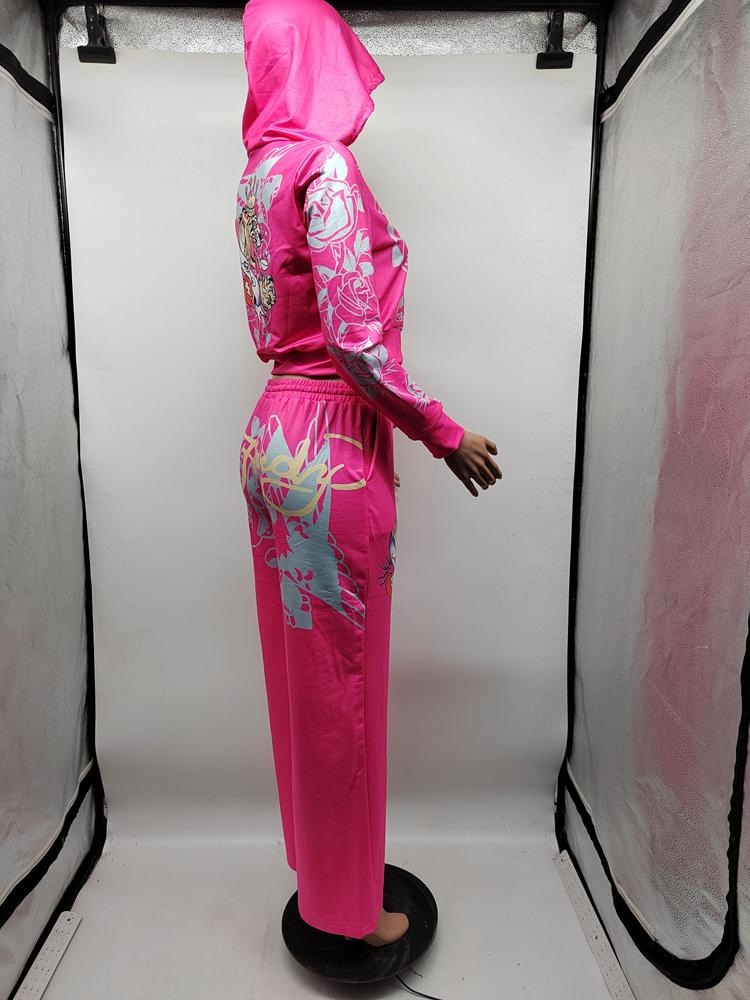 2 Piece Sets Womens Clothing Letter Print Sweatsuit  Zipper  and Sweat Pants Suits Tracksuit Set Womenswear Comfort Fitted Hot Pink Hoodie