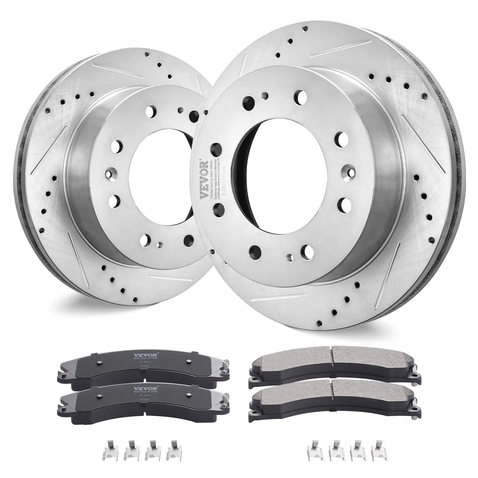 【Summerfinds】VEVOR Front Brake Kit Compatible with 2011-2019 Chevy Silverado GMC Sierra 2500 3500 HD, Drilled and Slotted Brake Rotors Ceramic Brake Pads Replacement Kit, 14" Front Rotors