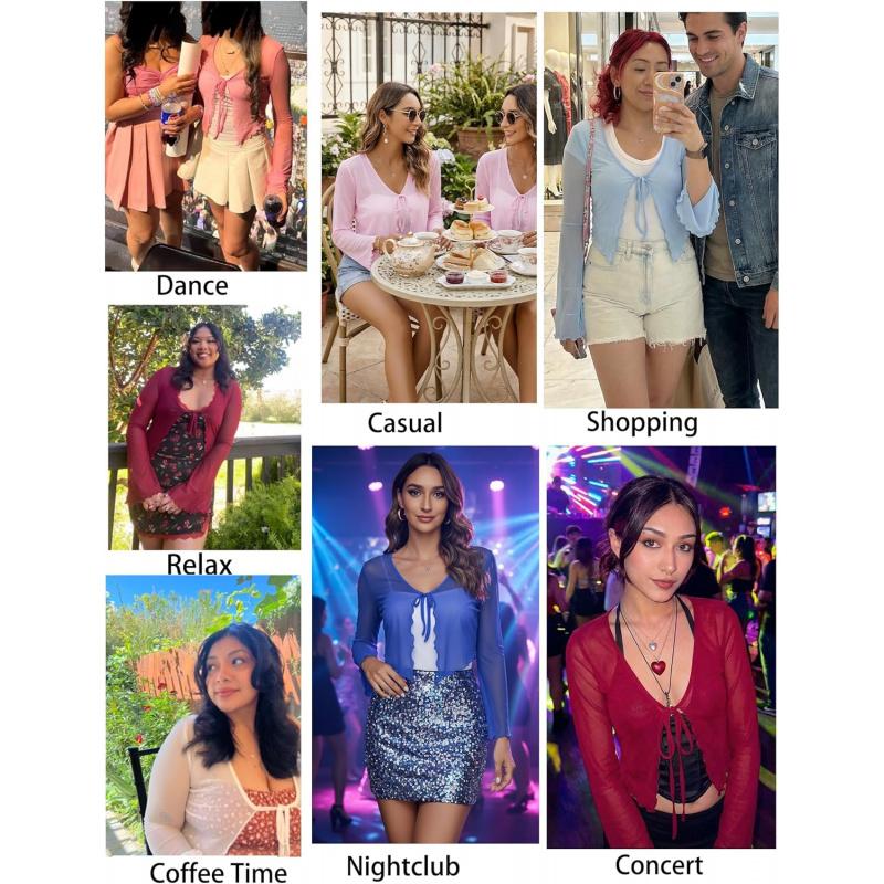 Womens Sheer Shrug Tie Front Long Bell Sleeve Mesh Bolero Lightweight Summer Casual Short Shawl Top