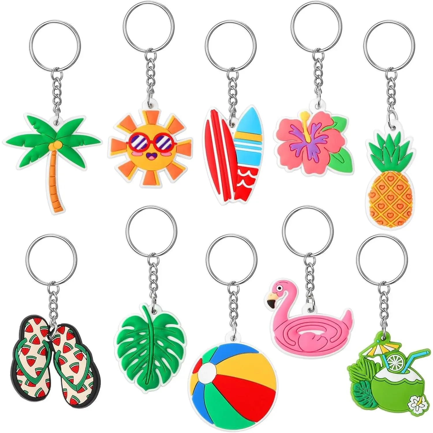 30Pcs Summer Beach Keychains, Hawaiian Hanging Pendant Charms, Sea Theme Birthday Party Favors, Classroom Supplies (10 Styles)Gift