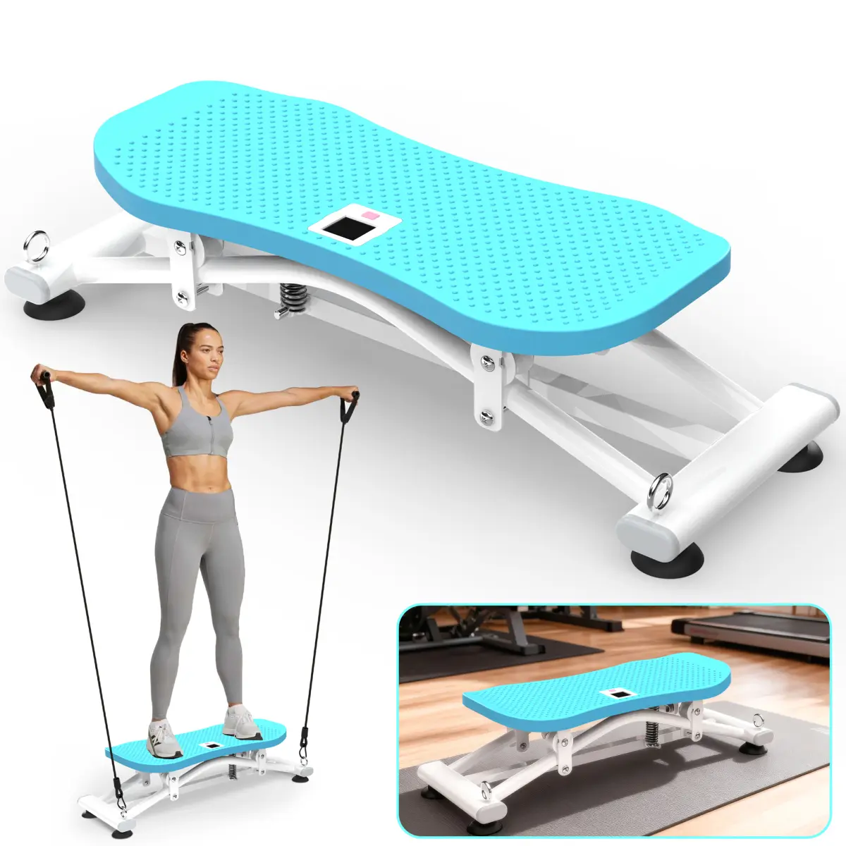 Sliding Ski Simulator with Resistance Bands, Indoor Ski Trainer Exercise Machine with Non-Slip Base, Full Body Cardio Workout Equipment for Core, Legs & Arms, Compact Home Gym Fitness Trainer