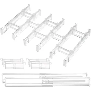 2.36" Drawer Dividers with Expandable Inserts, 12.8"-22.3" Adjustable Kitchen Drawer Organizer, Clear Plastic Organizer Separator for Flatware, Utensil, Cutlery, 8 Dividers with 14 Inserts