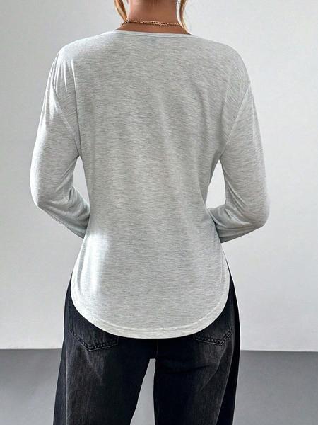 Women's Long Sleeve Button Neckline T-Shirt, Casual Ladies Top for Daily Wear, Comfortable and Stylish Women's Clothing