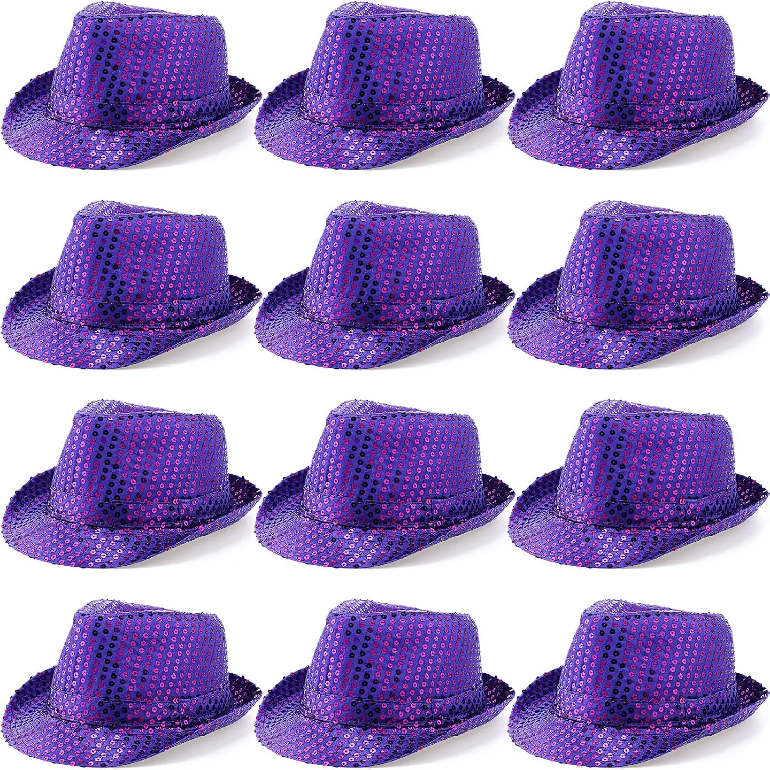 12 Pack Shiny Sequin Hats, Unisex Solid Color Retro Disco Style for Dance & Costume Parties, Light Comfortable Accessories