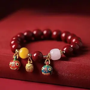 Friendly Cinnabar"Gold-Swallowing Beast" Bracelet - Chinese Mythical Wealth Talisman, Traditional Feng Shui Zodiac Family Matching Costume Jewelry, IdealBirthday Gift