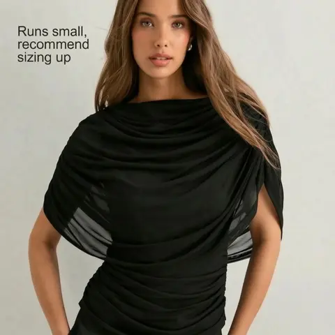 Women's Fashion Sheer Ruched Mesh Top Drape Design Urban Style, Perfect for Daily Wear or Outdoor, Versatile Stylish Item, Daily Wear Tops