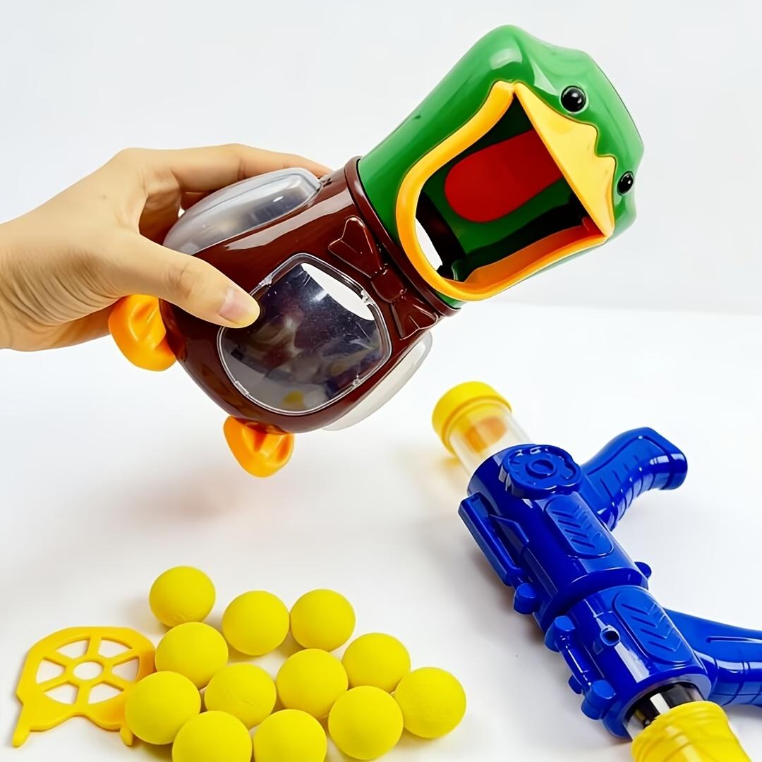 Hungry Duck Feeding Game Set (includes 12 sponge balls and air gun) -- Indoor and outdoor shooting toy, enhances parent-child interaction, party game, develops hand-eye coordination and motor skills, suitable for outdoor play (ideal gift)