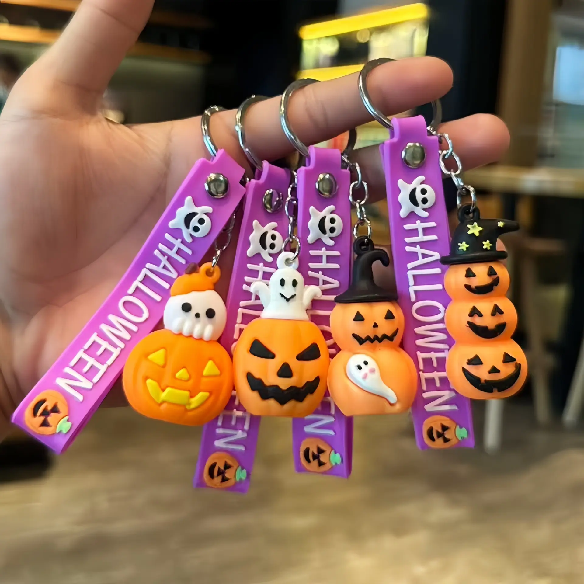 6PC Cute Spooky Halloween Keychain - Haunted House & Pumpkin Doll Bag Charm, Aesthetic Dark House Keyring & Trendy Purse Pendant, Unique Backpack Hanging Accessory, Car Key Holder Decor, Perfect Holiday Gift for Women, Men & Teens