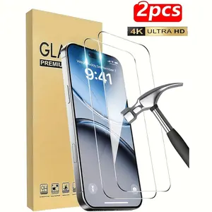 2-Pack Apple Dynamic Island 4K Ultra-Clear Full Screen Tempered Glass Film Protector, Fits iPhone 15/16/17 Pro/pro Max, 9h Hardness, Anti-Scratch, Oil Repellent