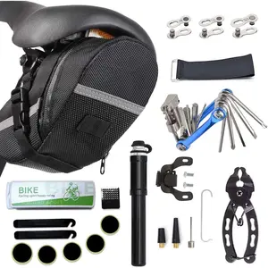 Bicycle Tire Pump, Bike Repair Tool Kits Saddle Bag, Patches, 11 in 1 Multi Function Tool, Lever, Link Plier, Missing  Road Mountain BMX , Chain Breaker Splitter