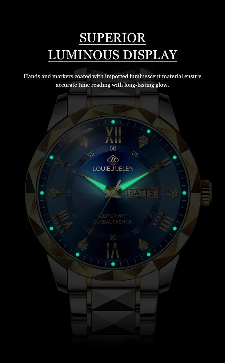 Luxury Swiss Men's Watch, 42mm Dial with Chronograph Sub-dials, Sapphire Crystal & Luminous Hands